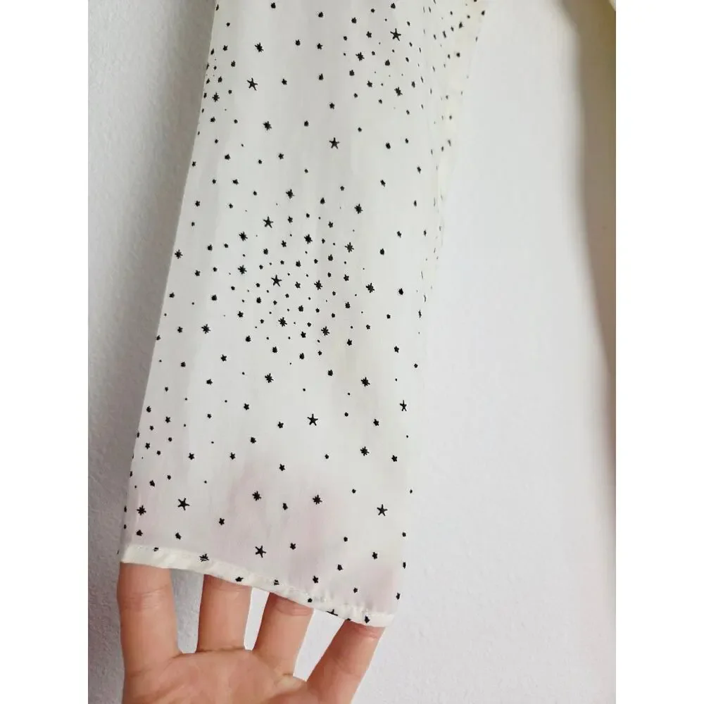 Maje Reto Dress 4 Small FR 36 Ecru Ivory Star Print Asymmetrical Midi NWT - Picture 6 of 16